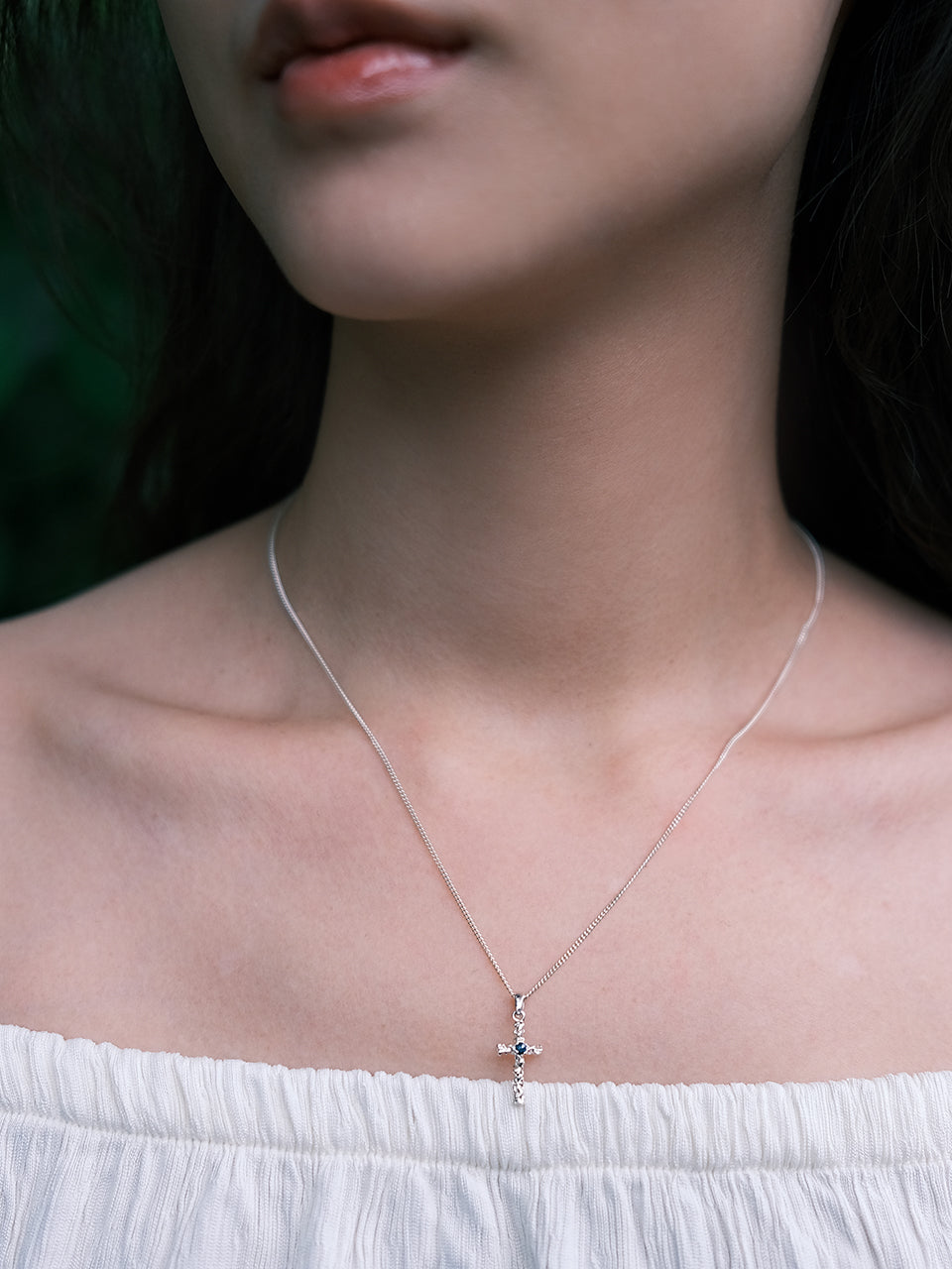 Twig Cross Necklace (rough diamond)