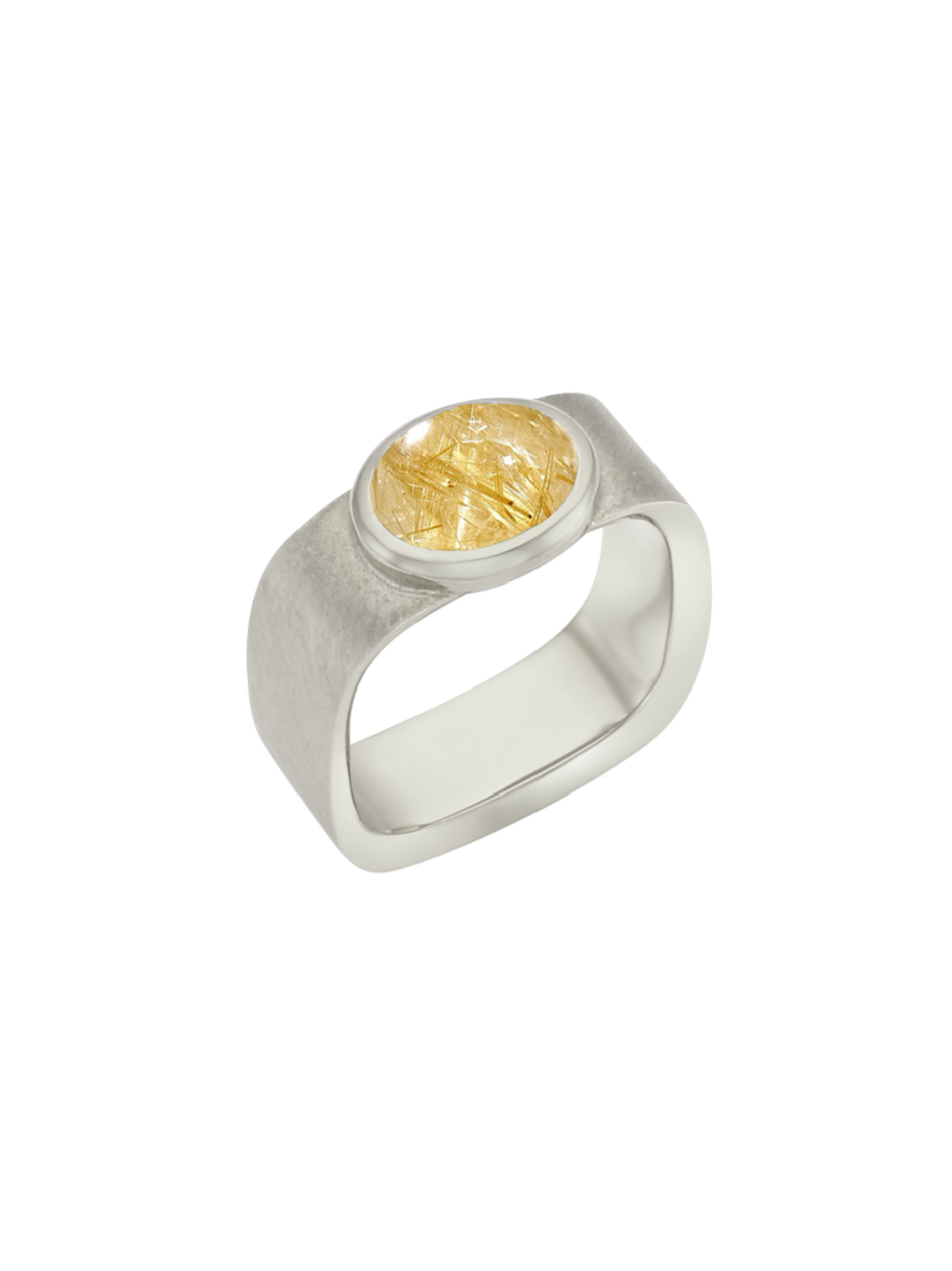 Valentine Square Ring (gold rutile quartz)