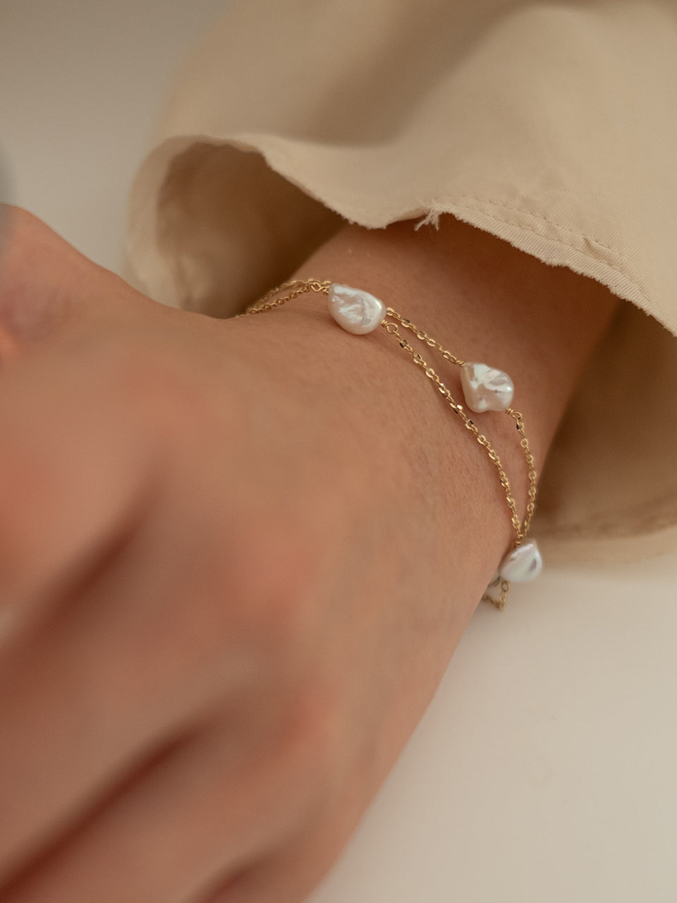 (14k) Glittering Pearl Chain Bracelet