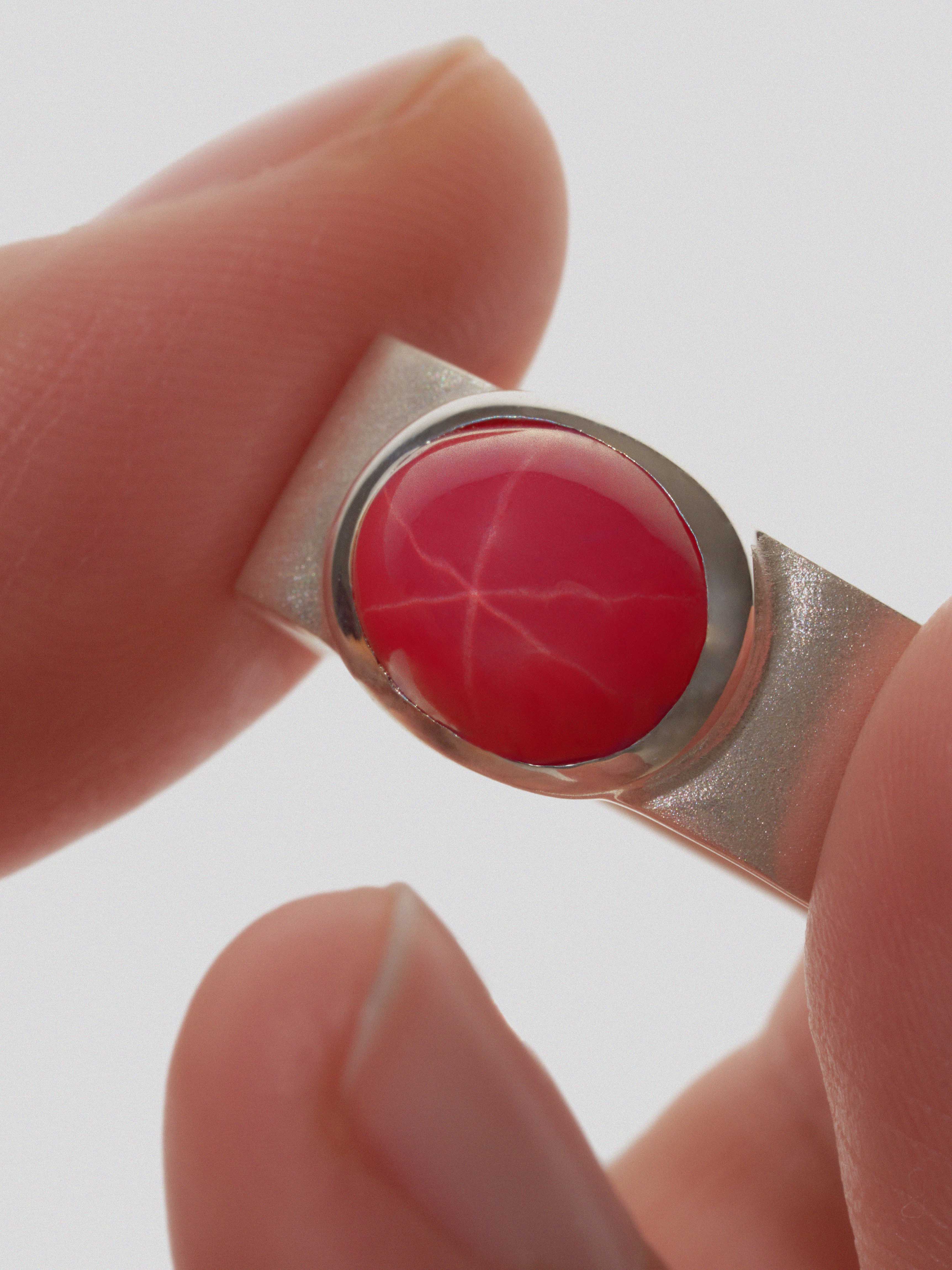 Valentine Square Ring (synthetic star ruby)