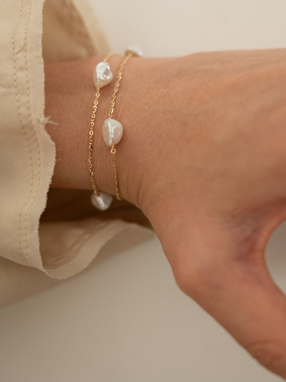 (14k) Glittering Pearl Chain Bracelet
