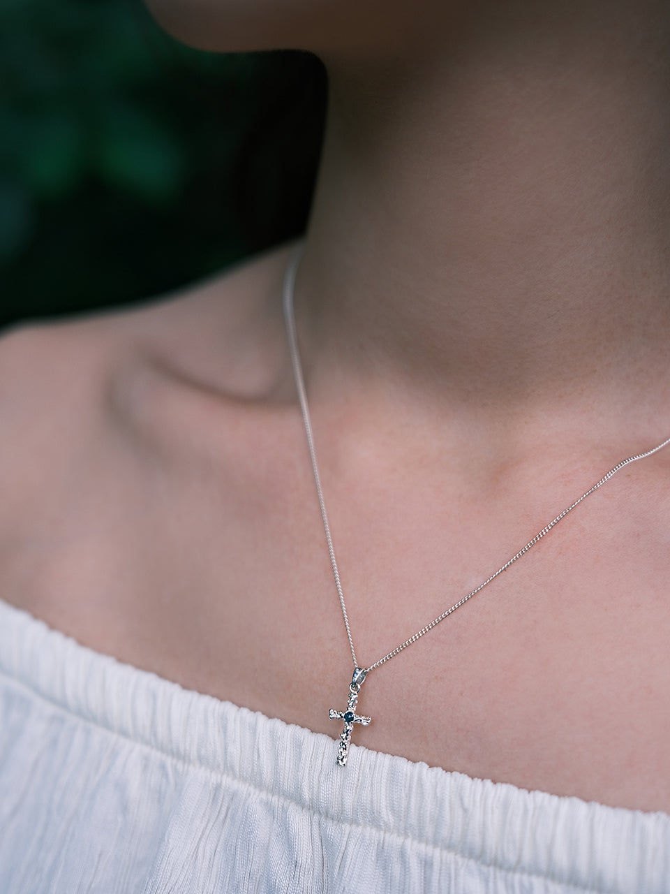 Twig Cross Necklace (rough diamond)