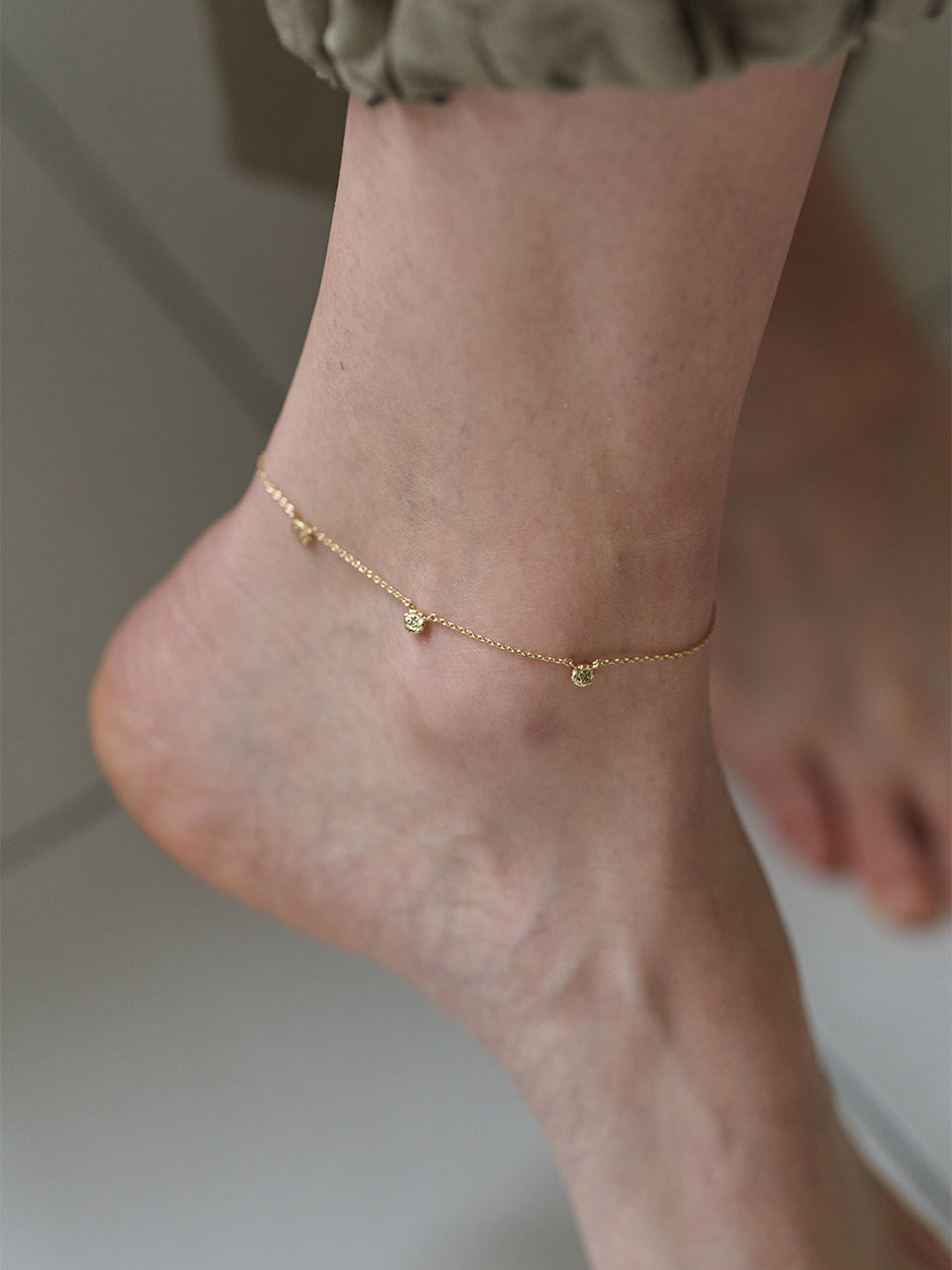 (14k) Sprout Anklet (S) (3 cognac diamond)