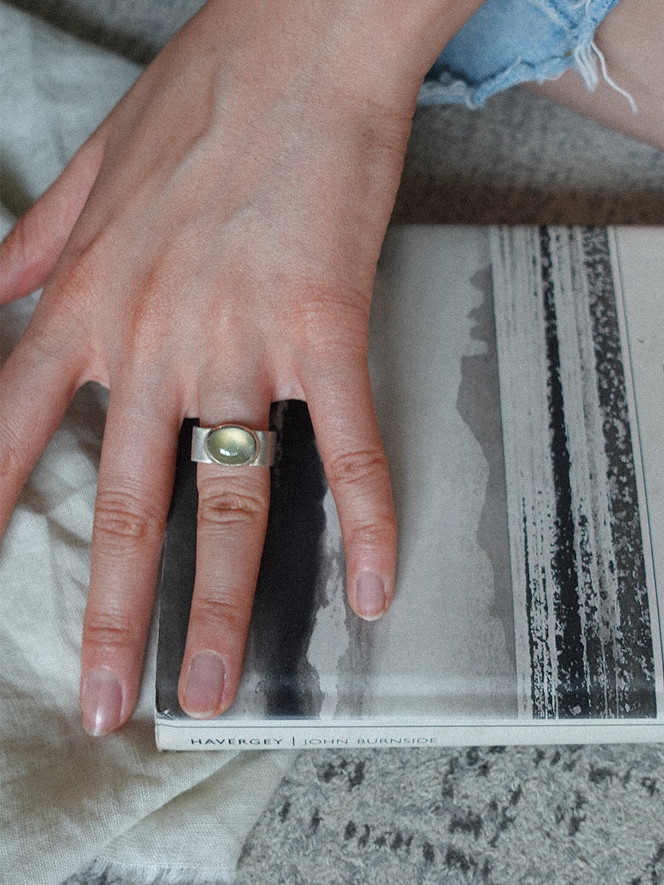Valentine Square Ring (prehnite)