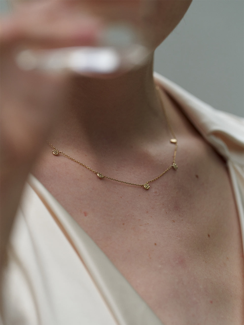 (14k) Sprout Necklace (S) (5 cognac diamonds)