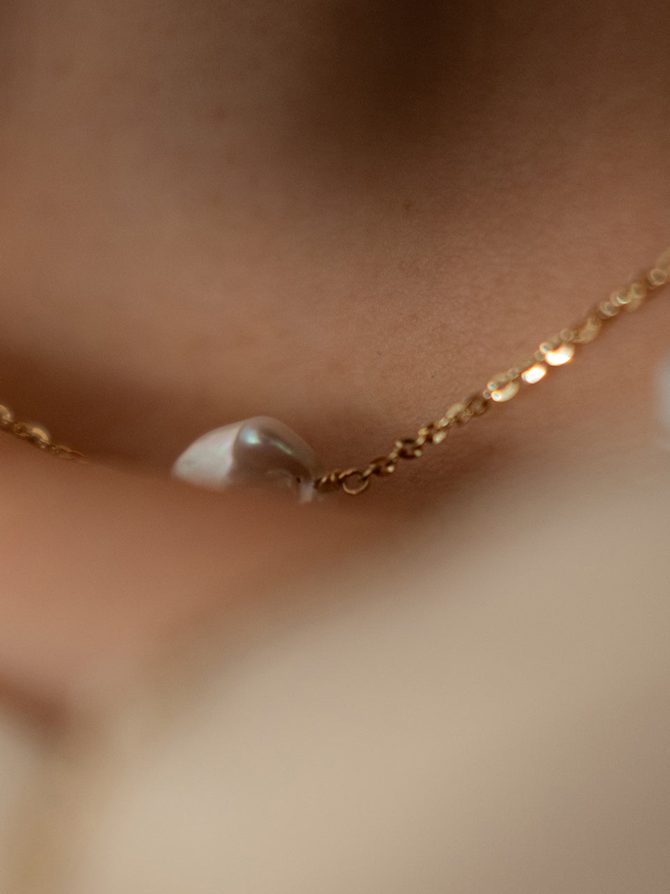 (14k) Glittering Pearl Chain Necklace (41cm)