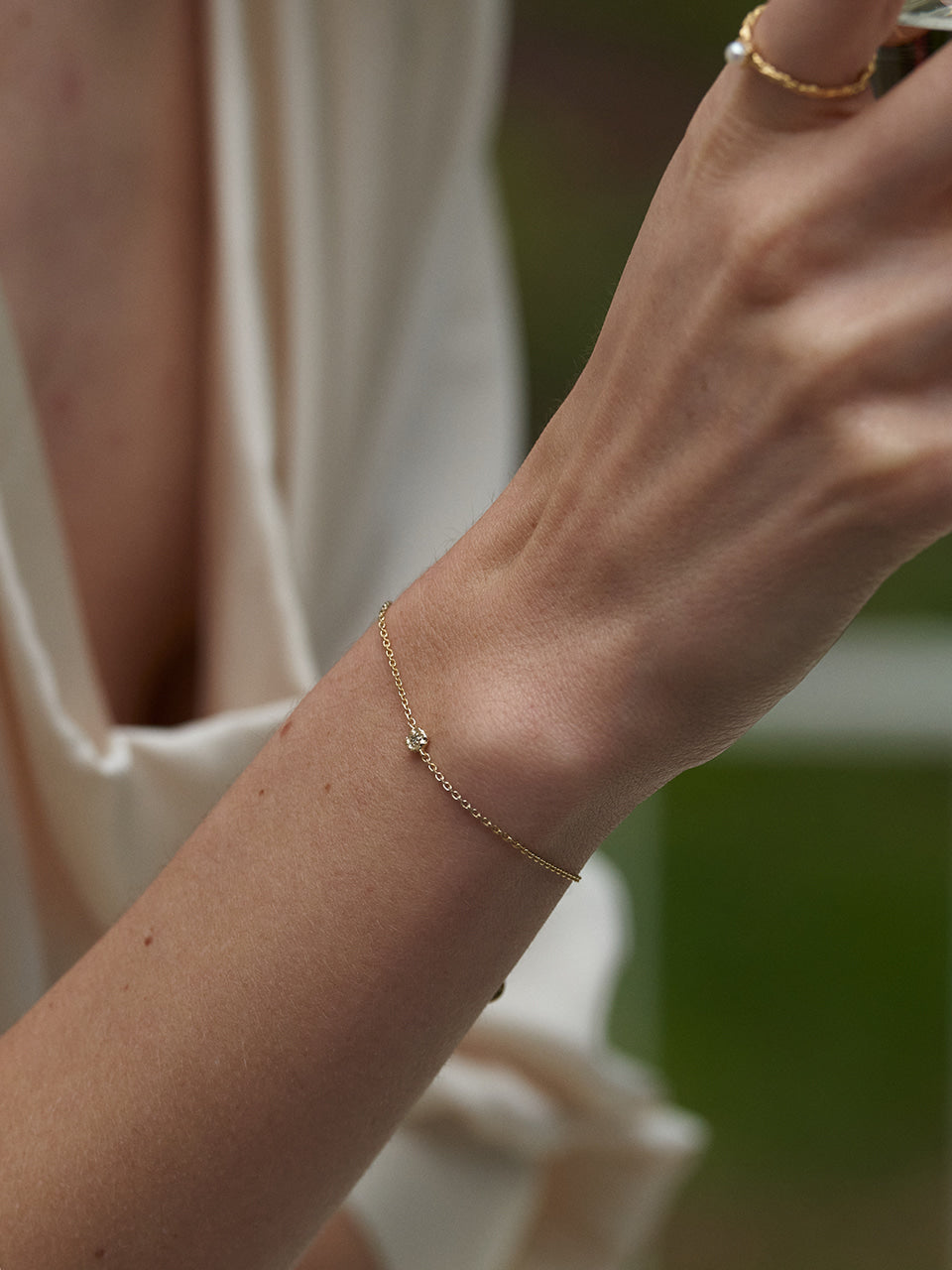 (14k) Sprout Bracelet (S) (1 cognac diamond)