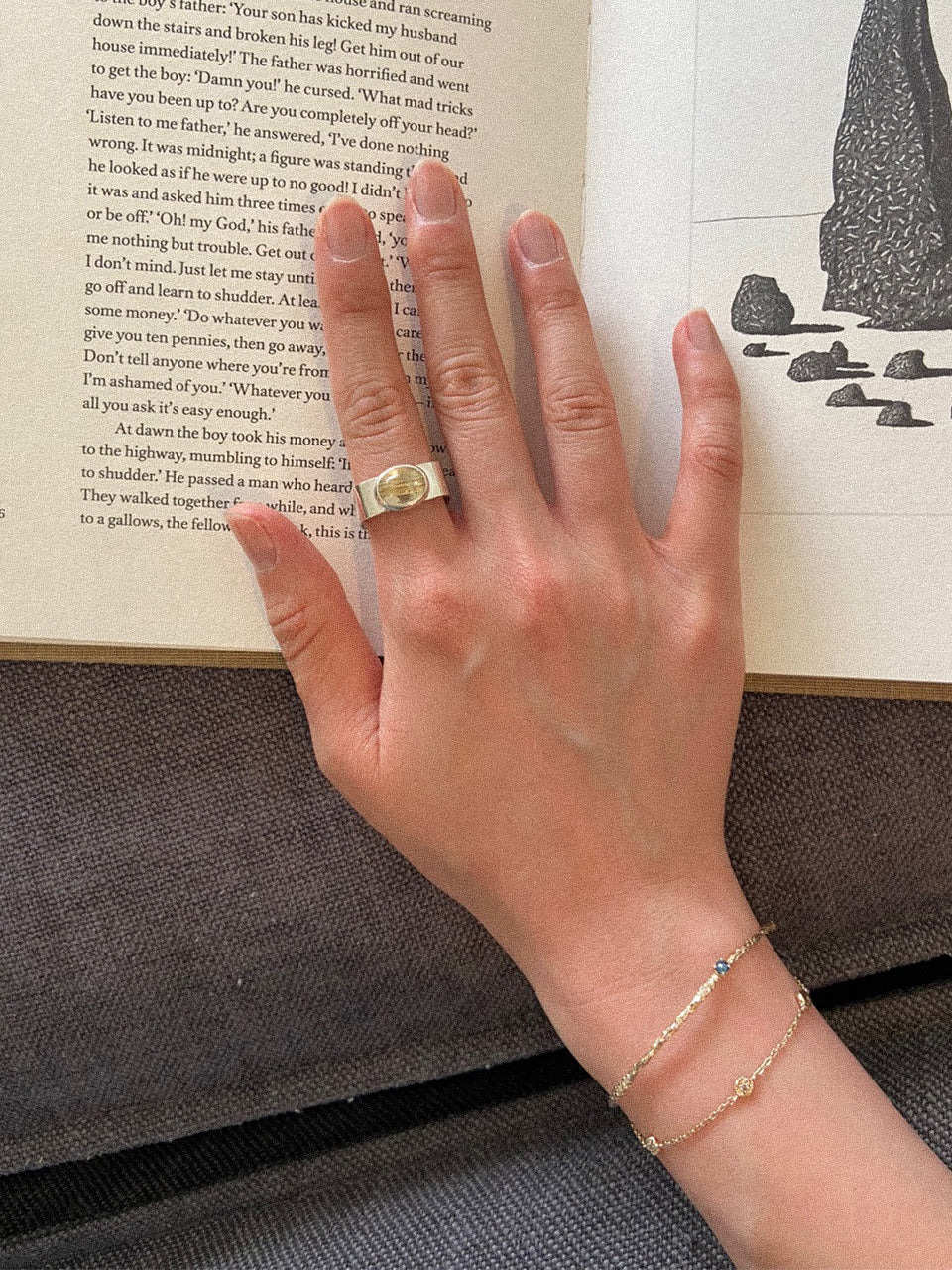 Valentine Square Ring (gold rutile quartz)