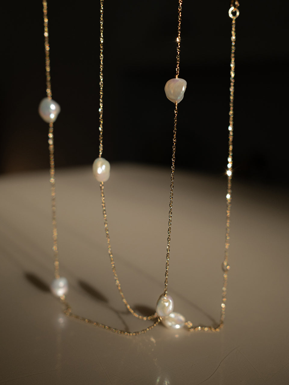 (14k) Glittering Pearl Chain Necklace (90cm)
