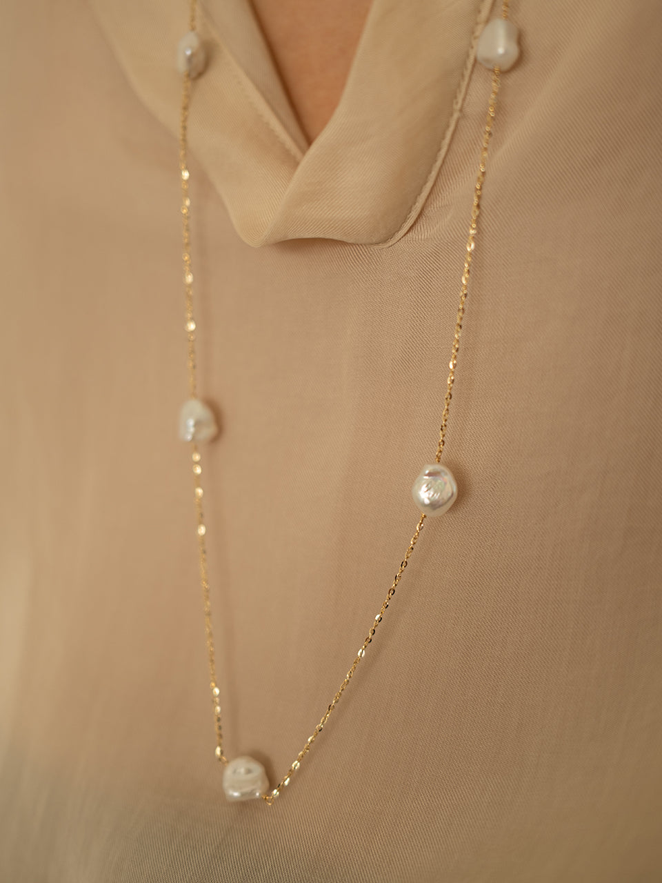 (14k) Glittering Pearl Chain Necklace (90cm)