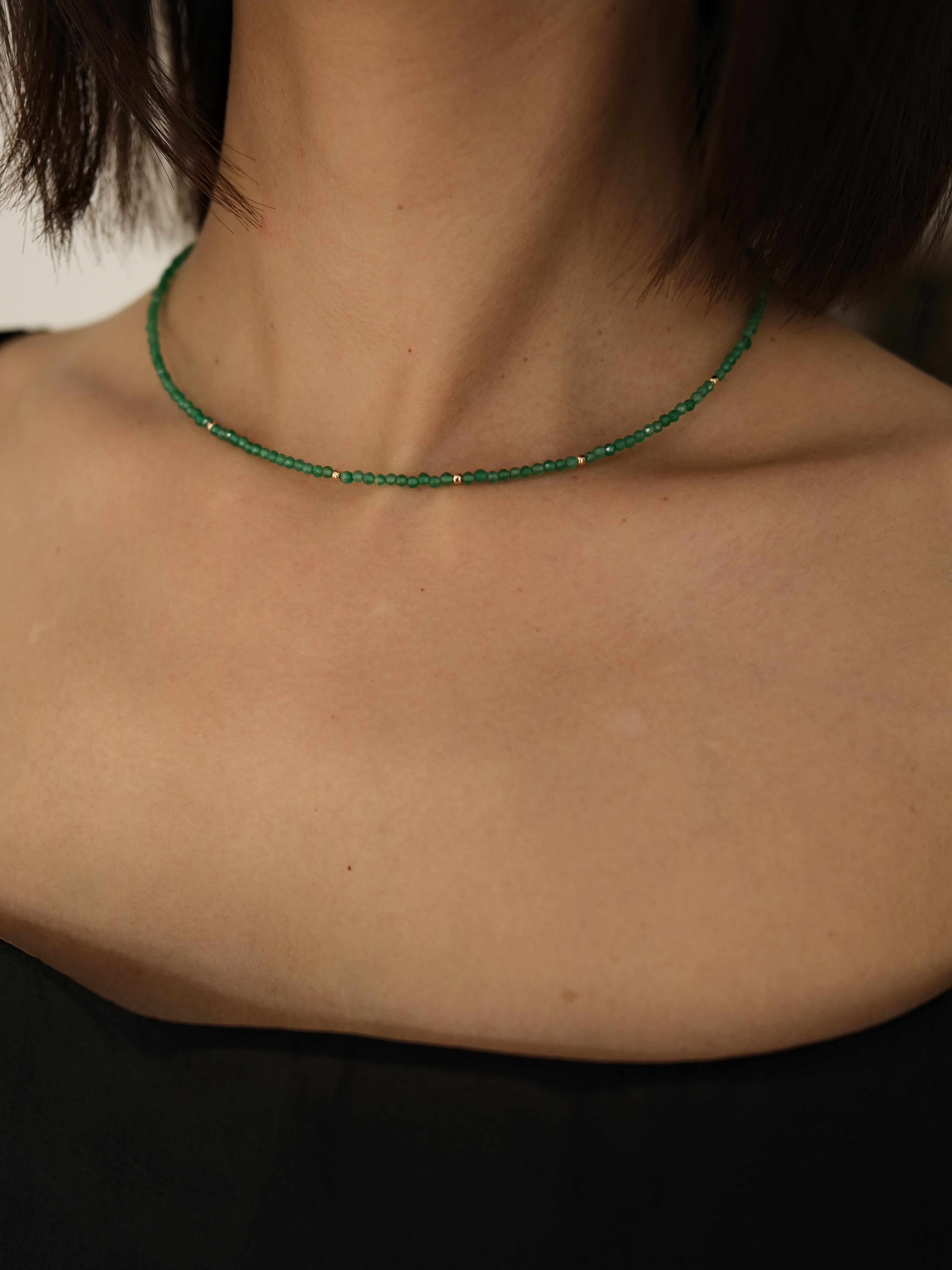 (14k) Natasha Necklace (green sparkle)