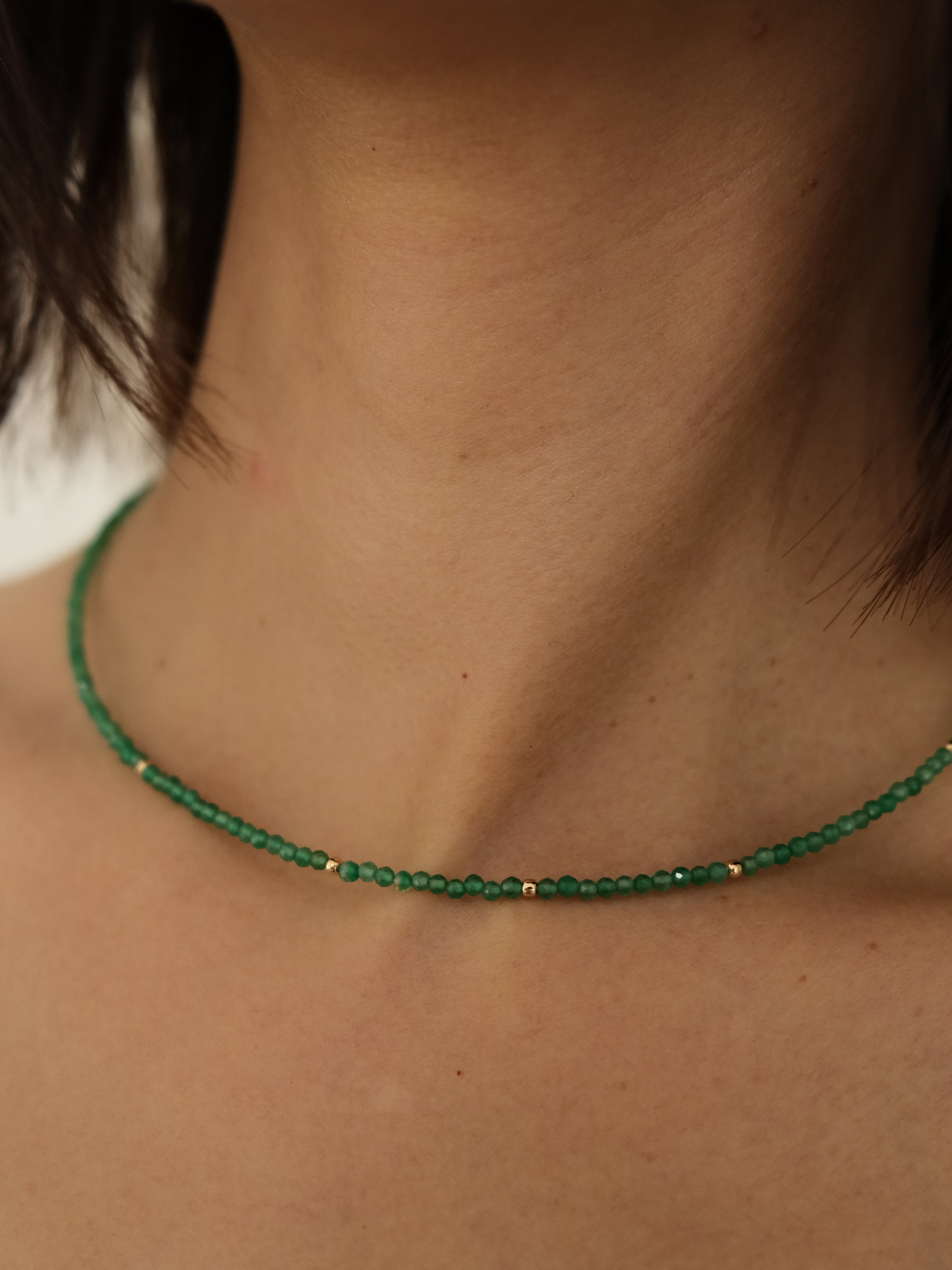 (14k) Natasha Necklace (green sparkle)
