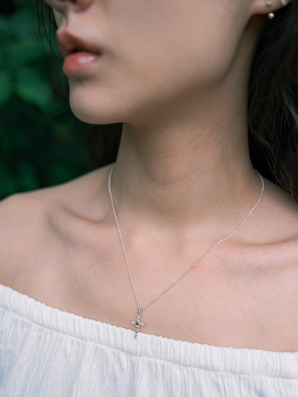 Twig Cross Necklace (rough diamond)