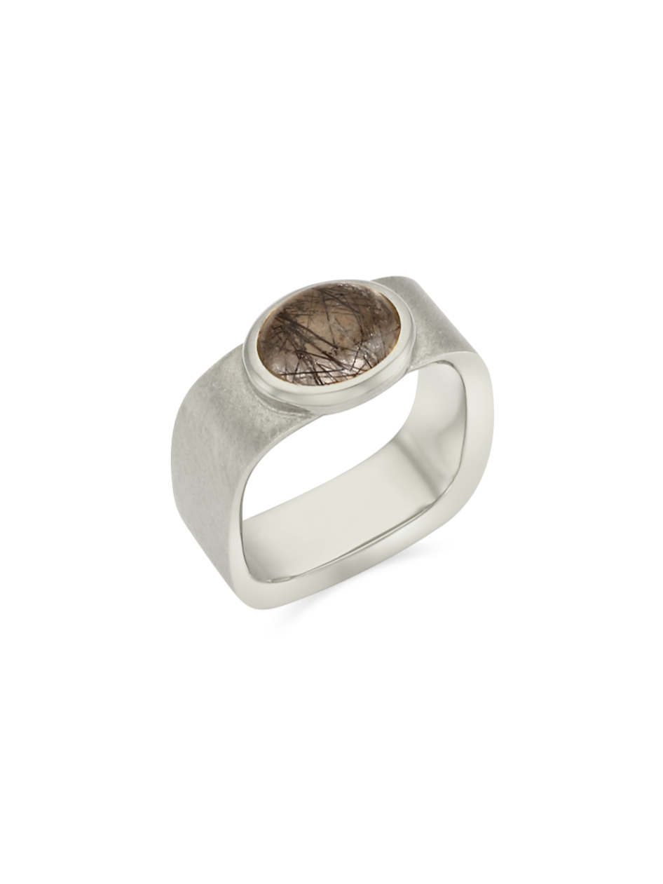 Valentine Square Ring (black rutile quartz)