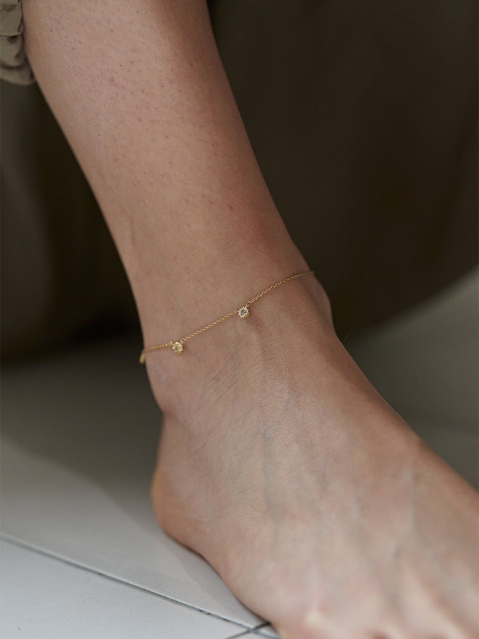 (14k) Sprout Anklet (S) (3 cognac diamond)