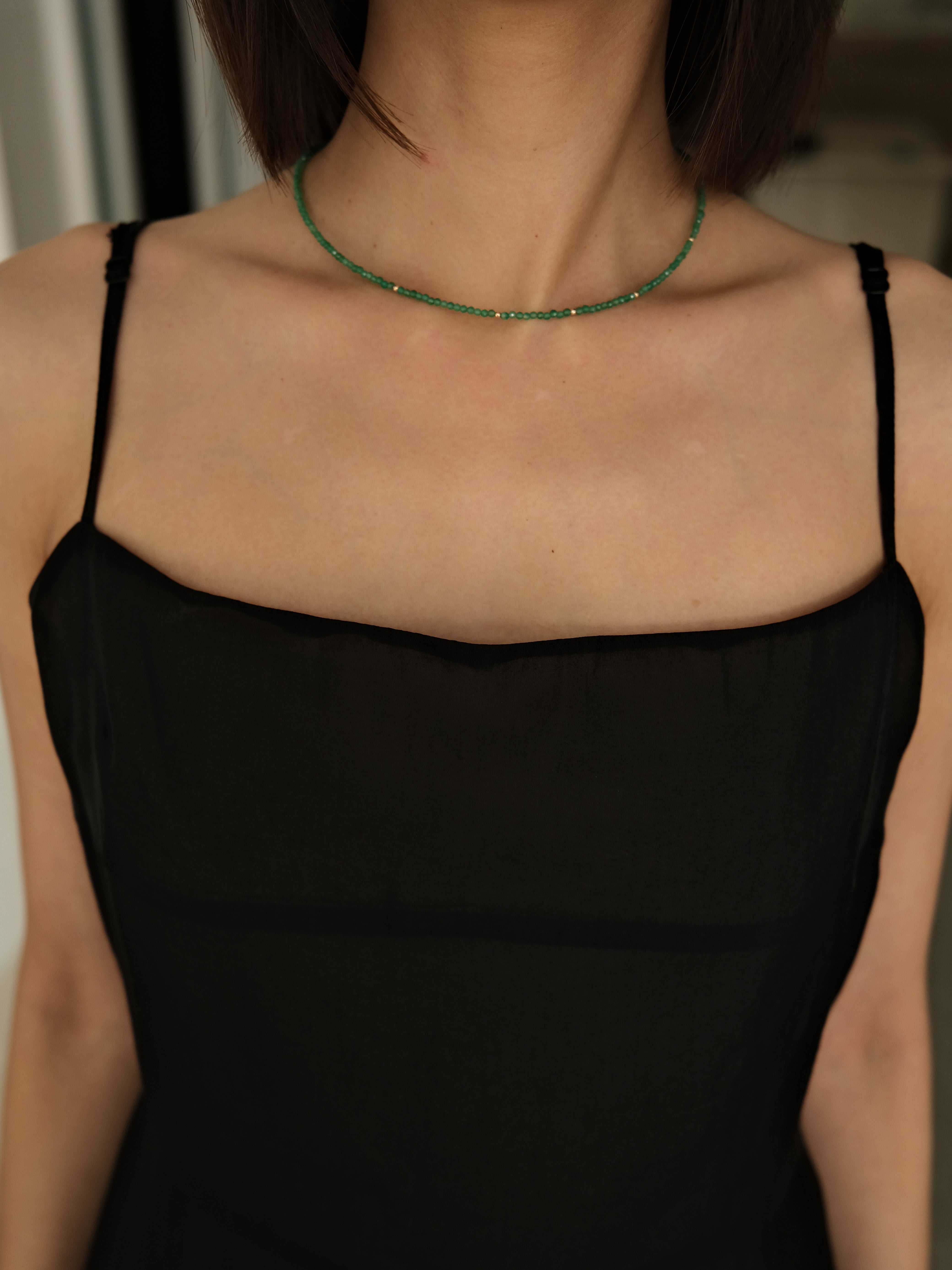 (14k) Natasha Necklace (green sparkle)