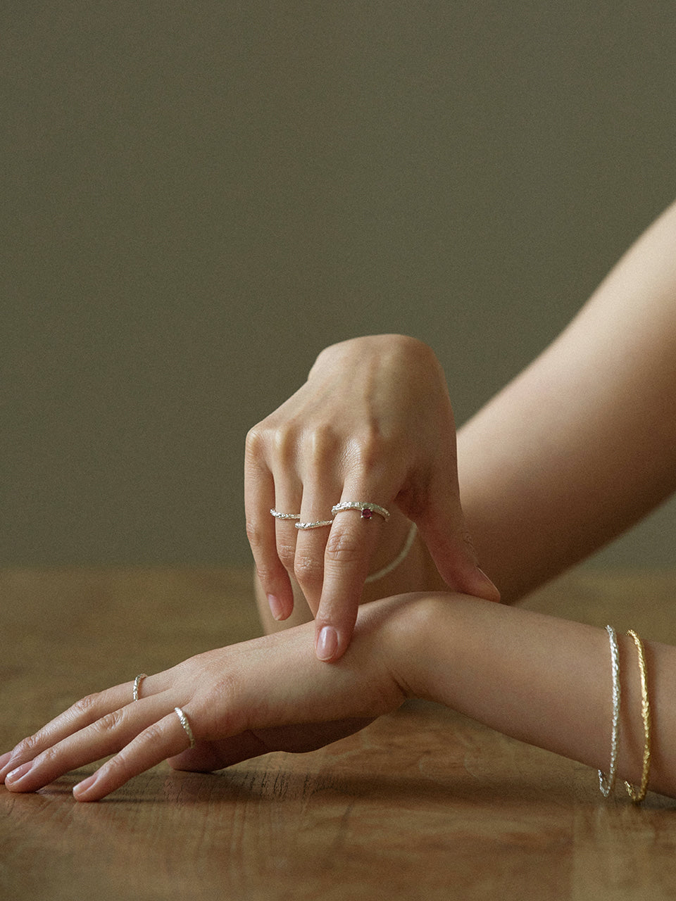 Twig Ring - rhodolite garnet (round)