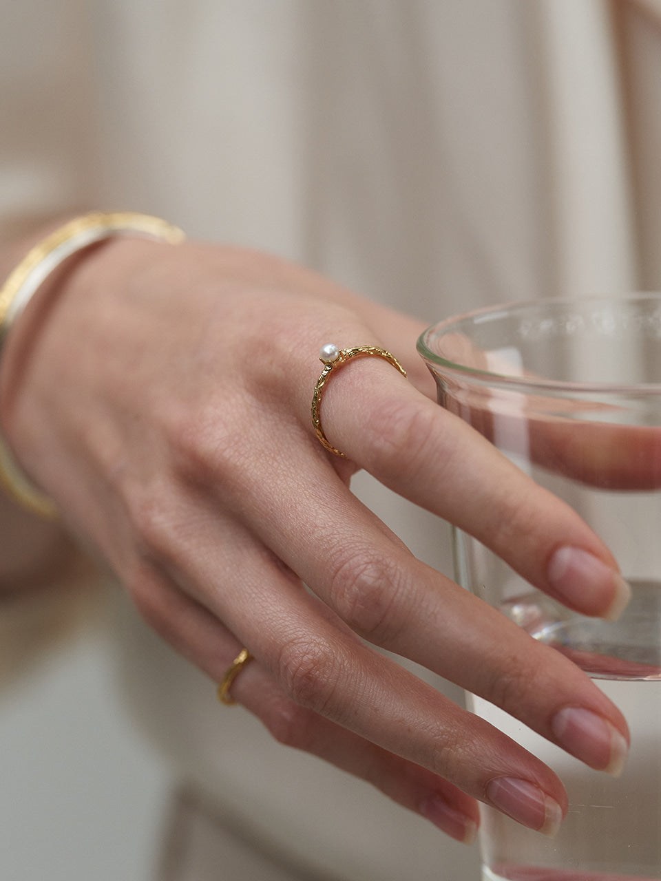 (14k) Twig Slim Ring (pearl)