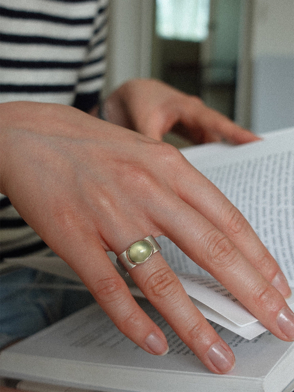 Valentine Square Ring (prehnite)