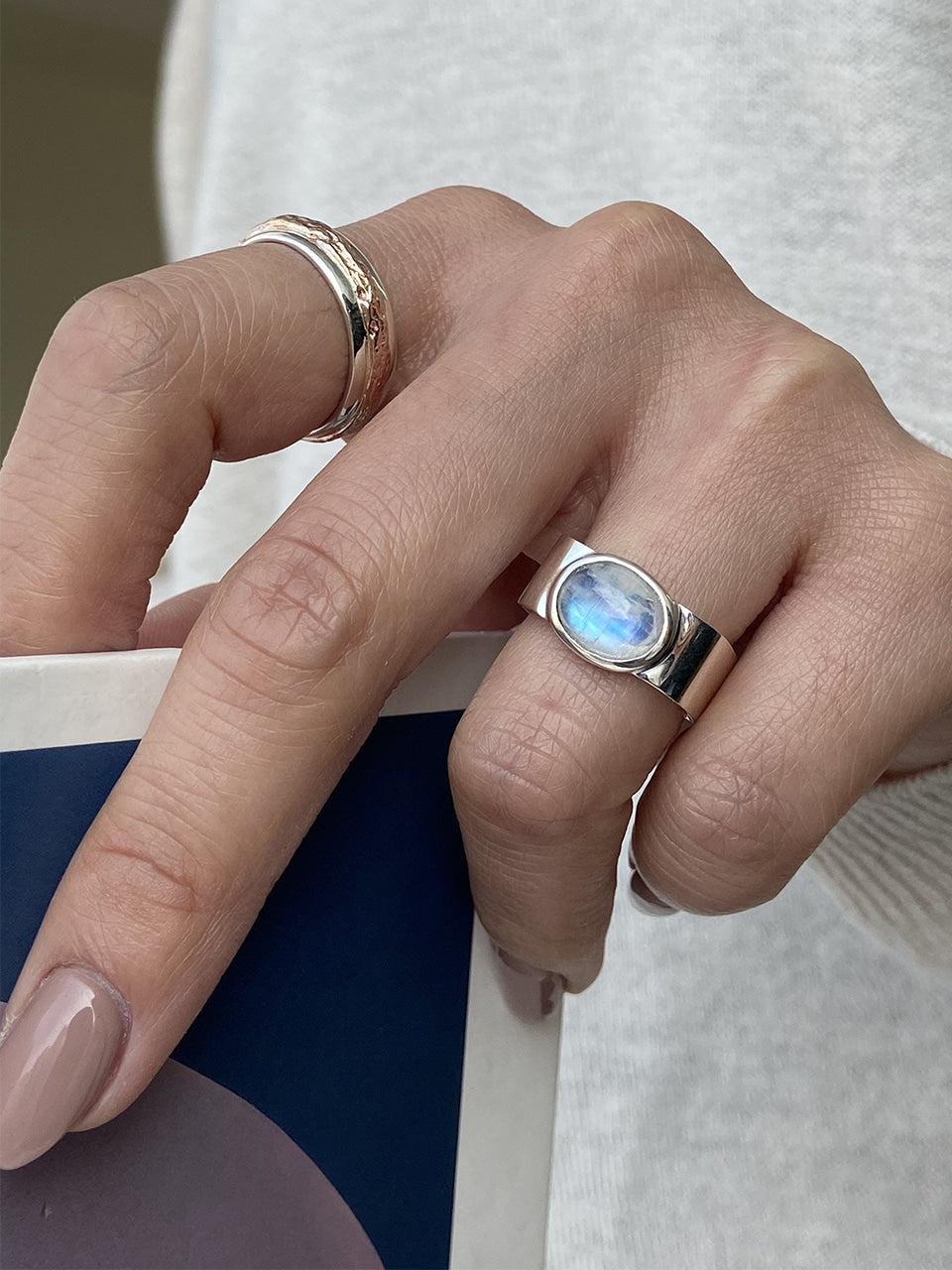 Valentine Square Ring (Rainbow Moonstone)