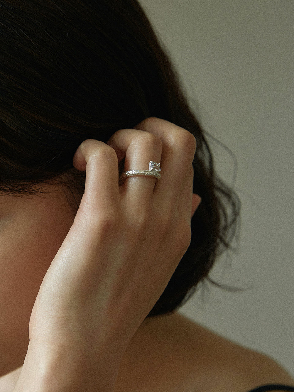 Twig Ring - white topaz (square)