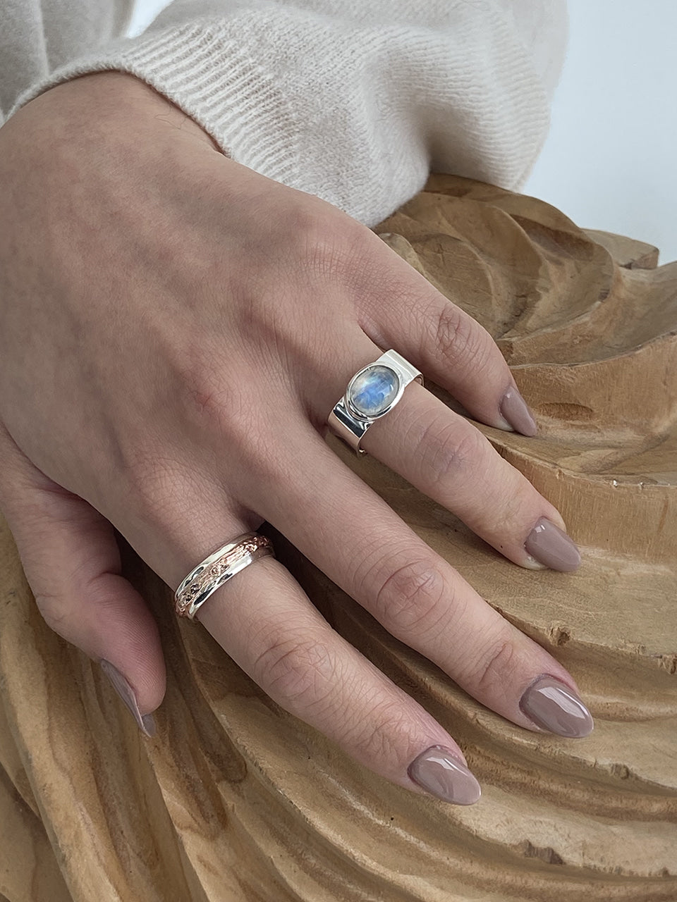 Valentine Square Ring (Rainbow Moonstone)