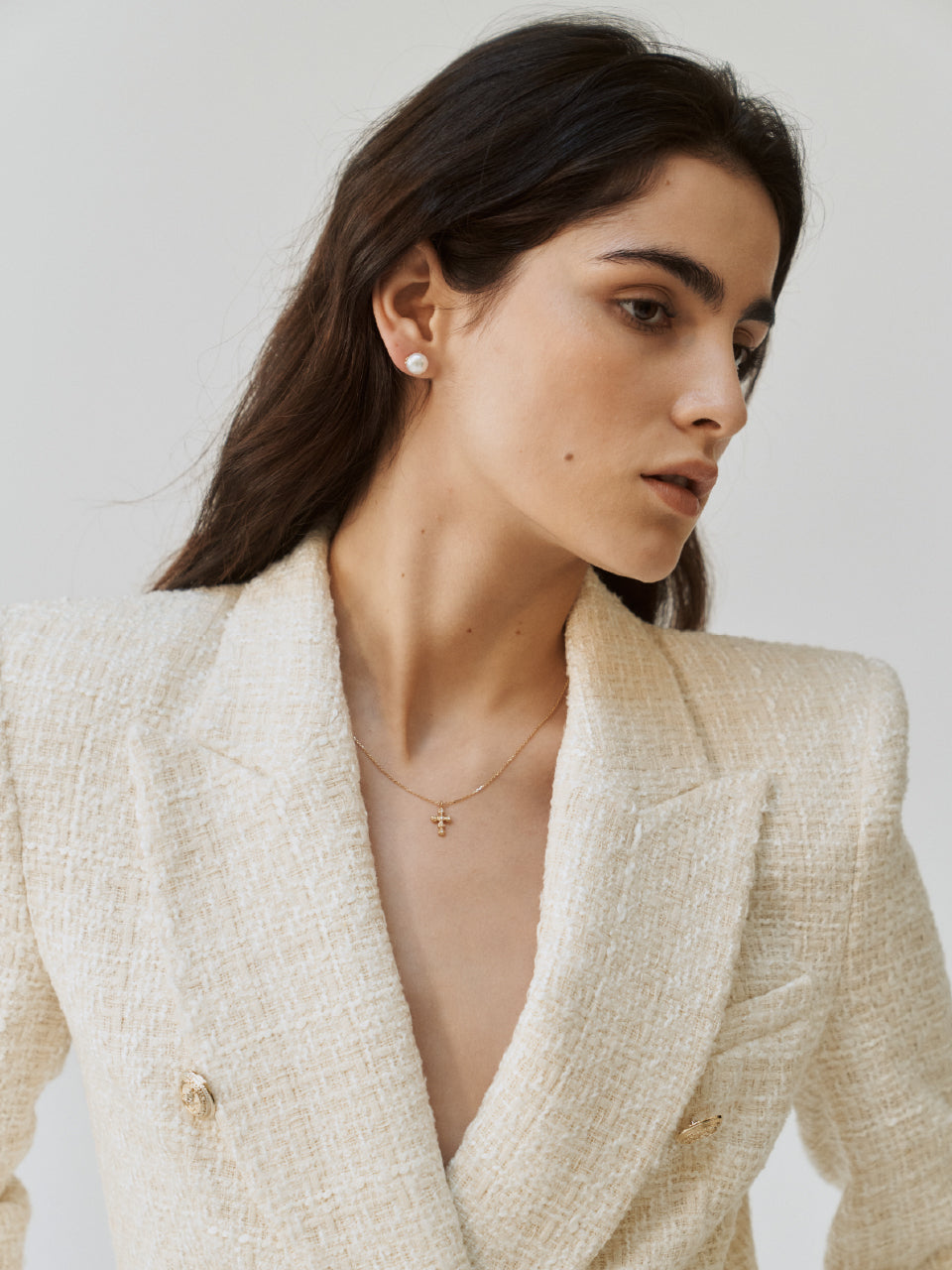 (14k) Sprout Cross Necklace (cognac diamond)