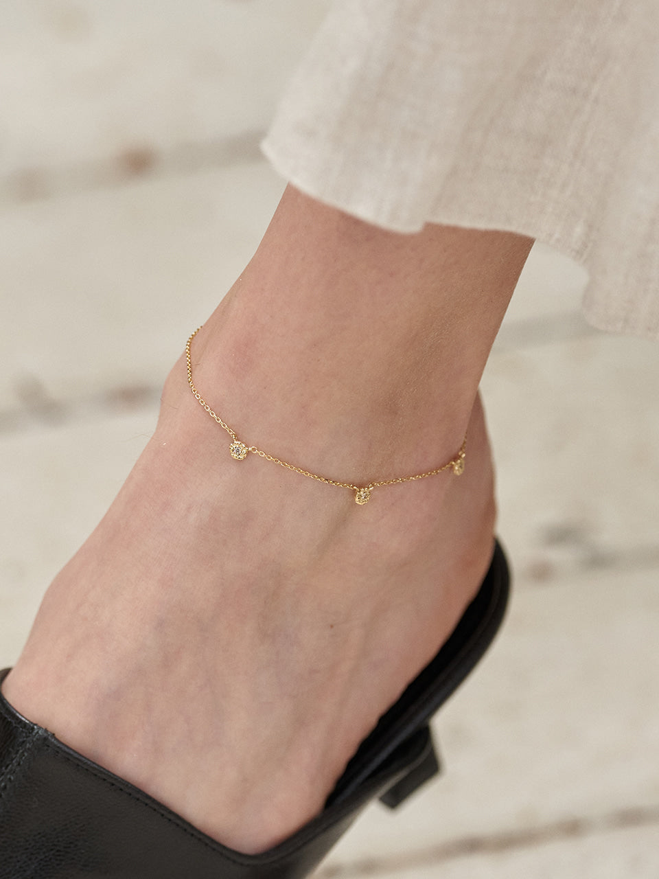 (14k) Sprout Anklet (S) (3 cognac diamond)