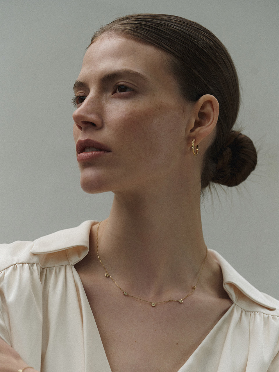 (14k) Sprout Necklace (S) (5 cognac diamonds)