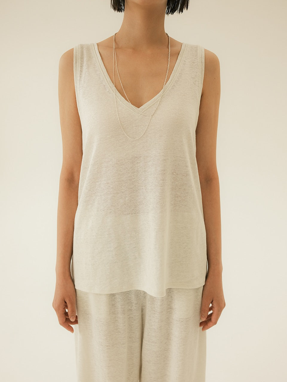 Natural Linen V-neck Tank