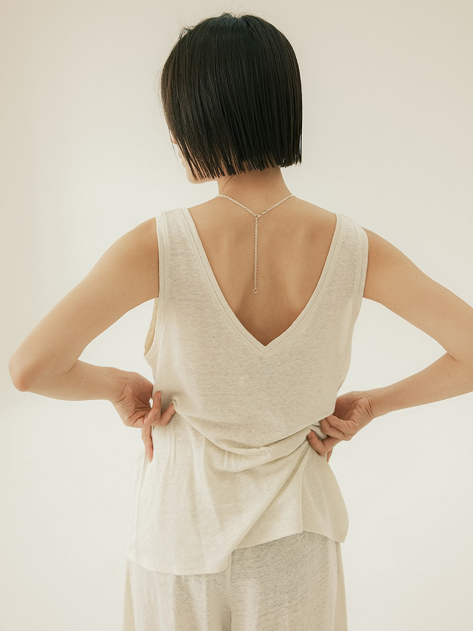 Natural Linen V-neck Tank