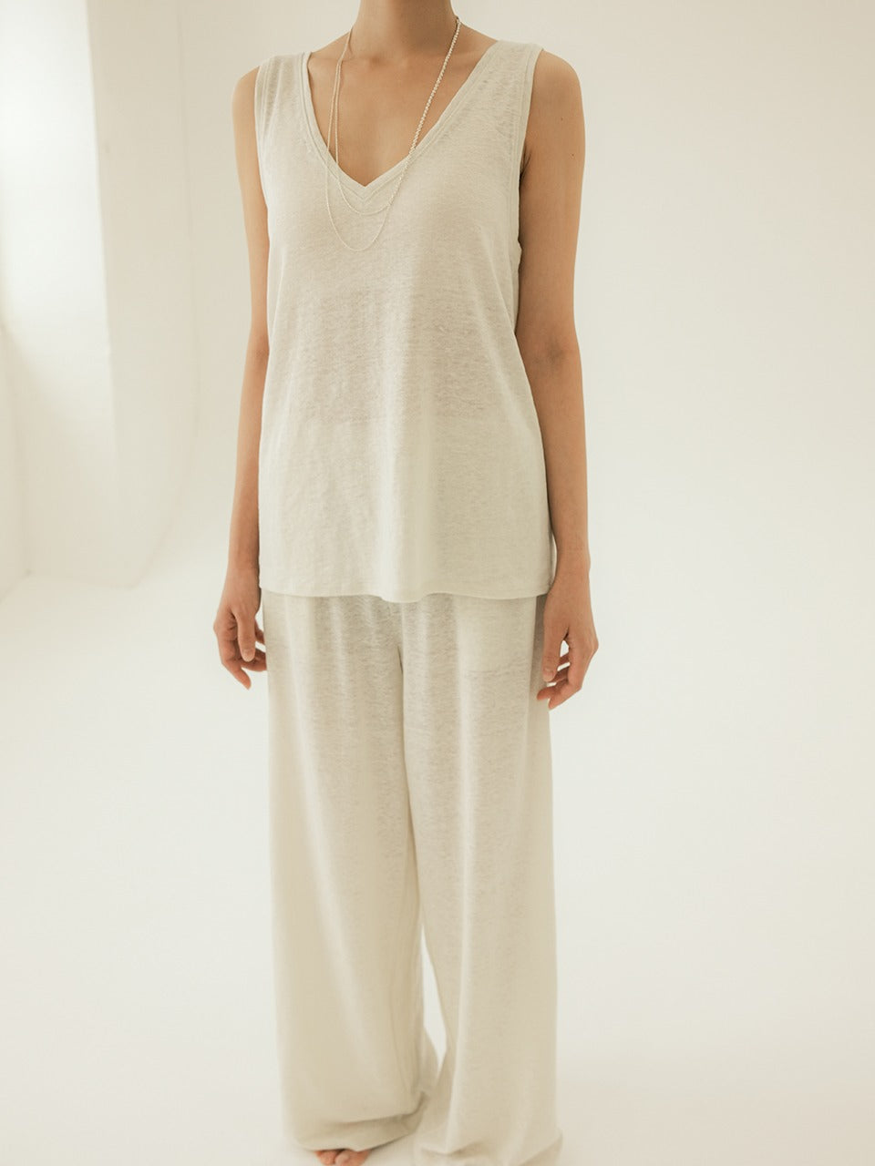 Natural Linen V-neck Tank