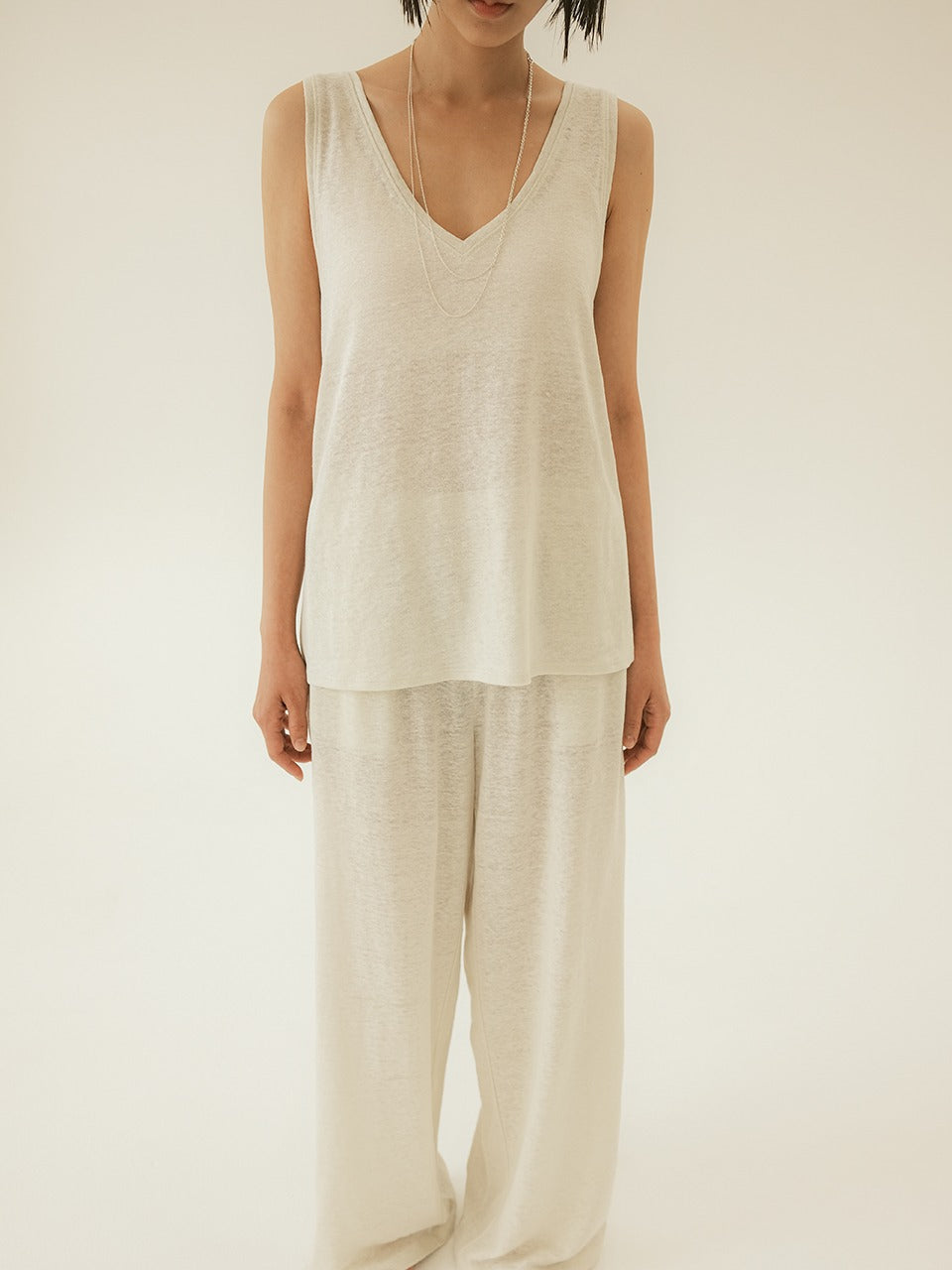 Natural Linen V-neck Tank