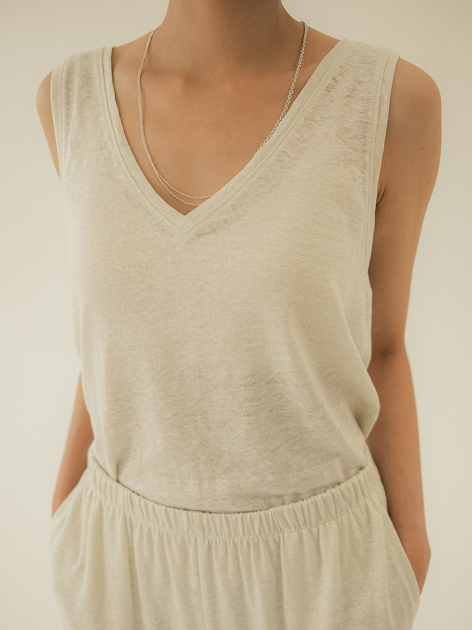 Natural Linen V-neck Tank