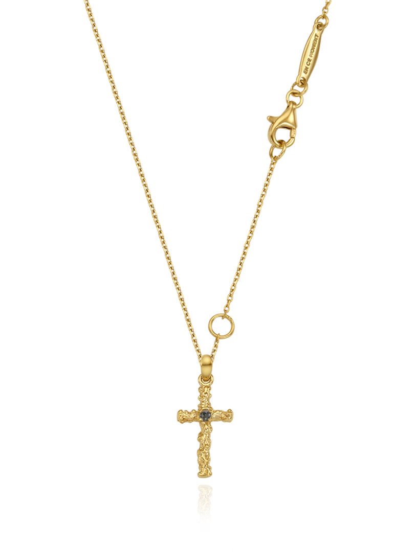 (14k) Twig Cross Necklace (rough diamond)