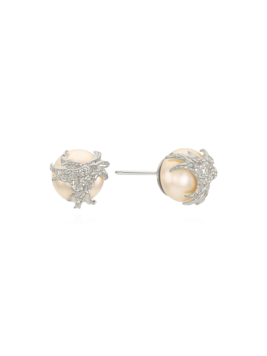 Twig Hugged Pearl Studs (A) (white pearl)