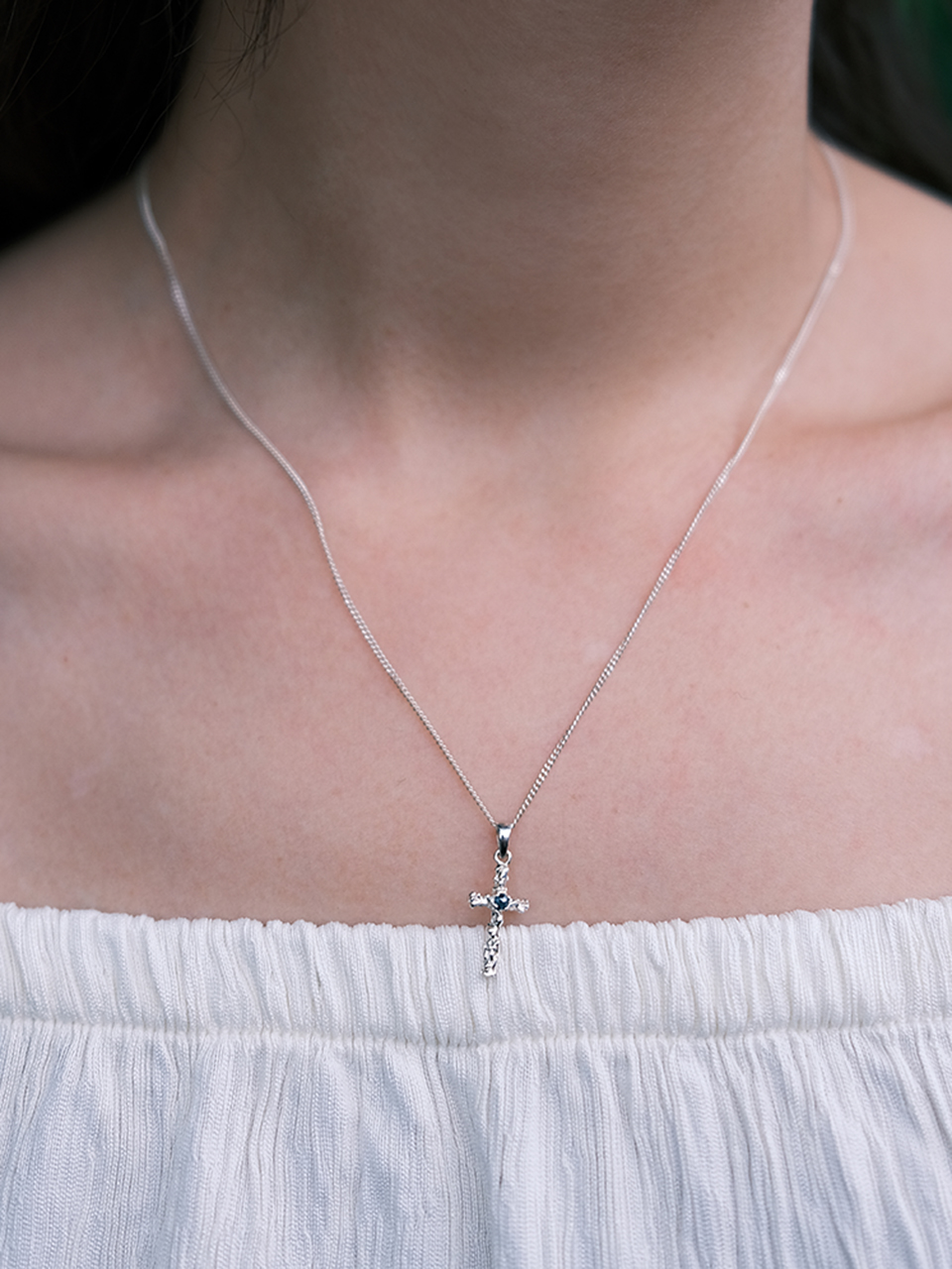 Twig Cross Necklace (rough diamond)