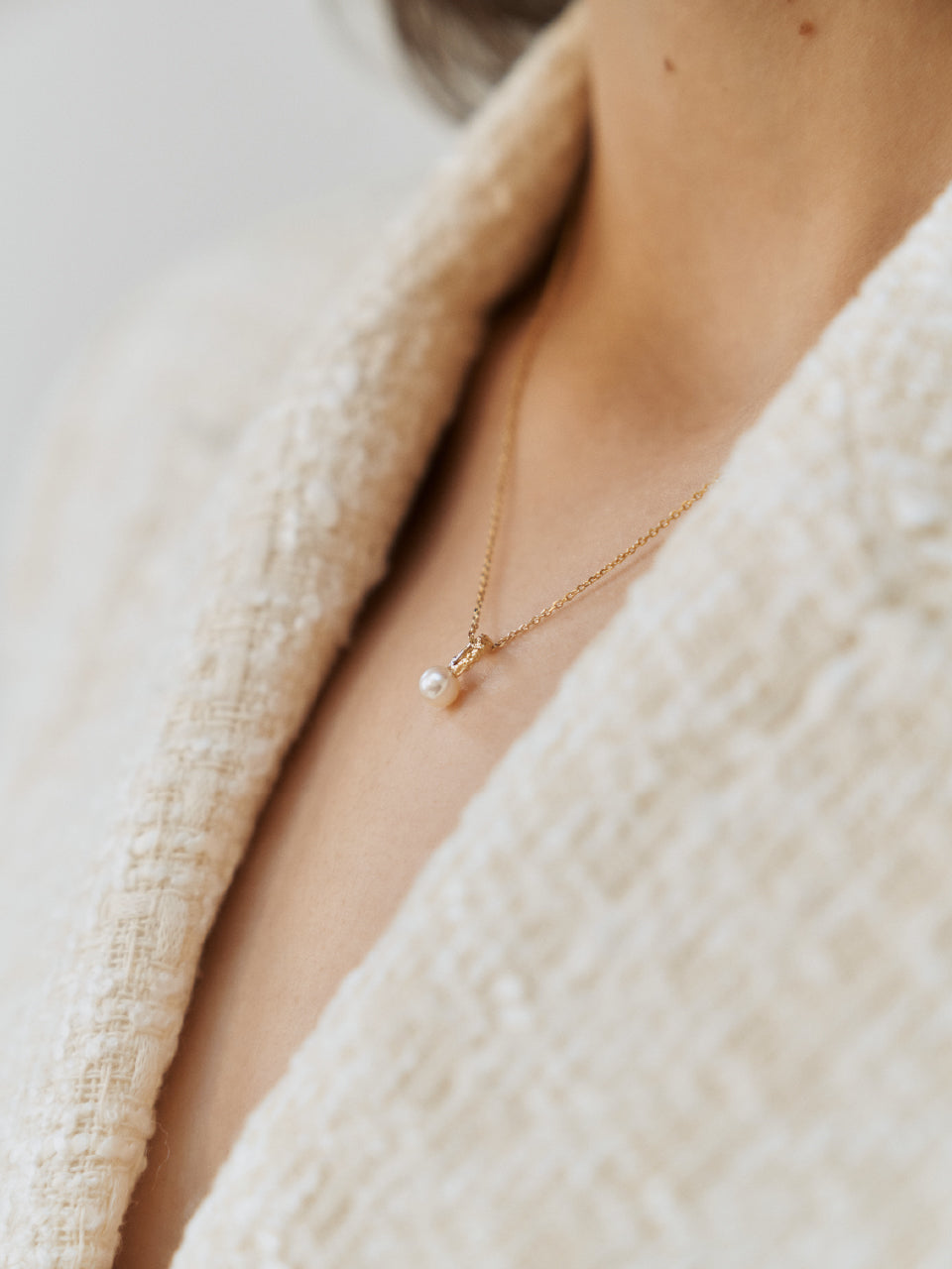 (14k) Twig Pearl Necklace