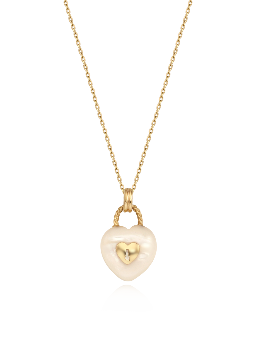 (14k) Heart Lock Necklace (mother of pearl)