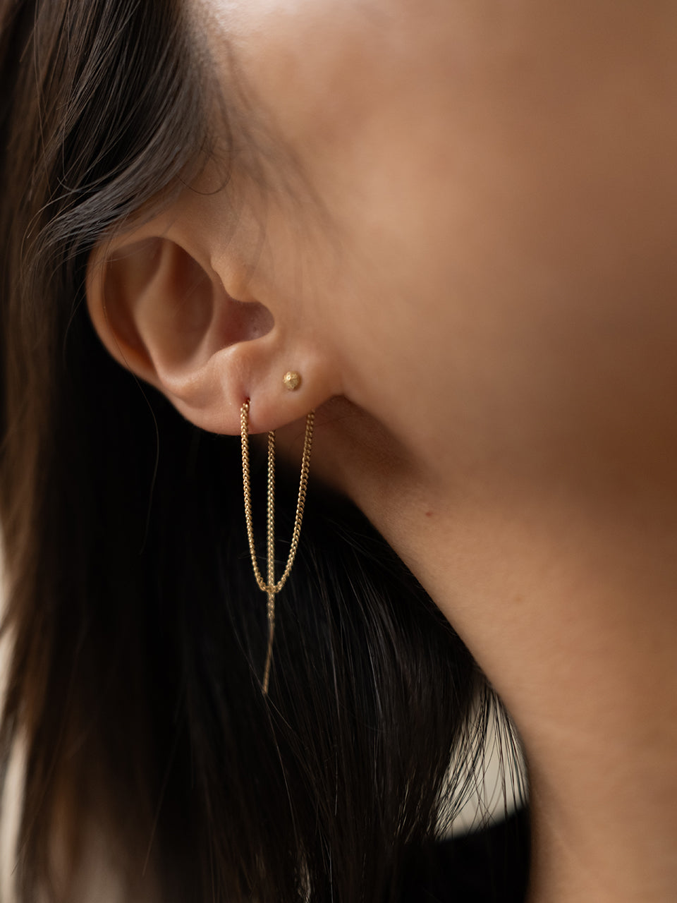 (14k) Sparkling Ball Chain Earring (long)