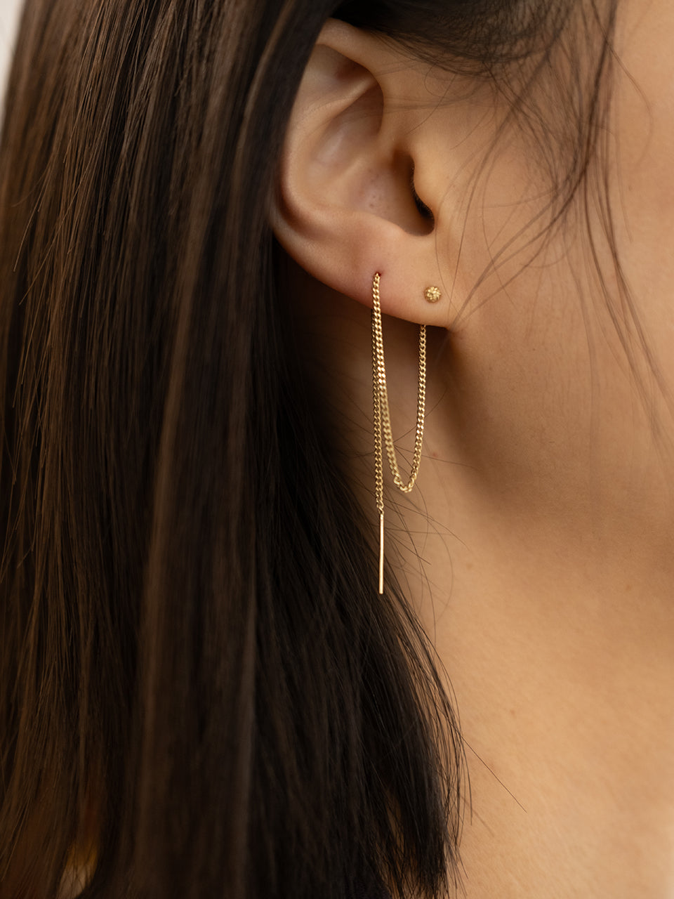 (14k) Sparkling Ball Chain Earring (long)