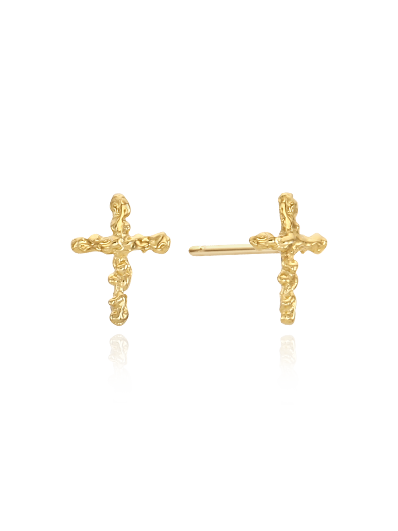 (14k) Twig Petit Cross Studs