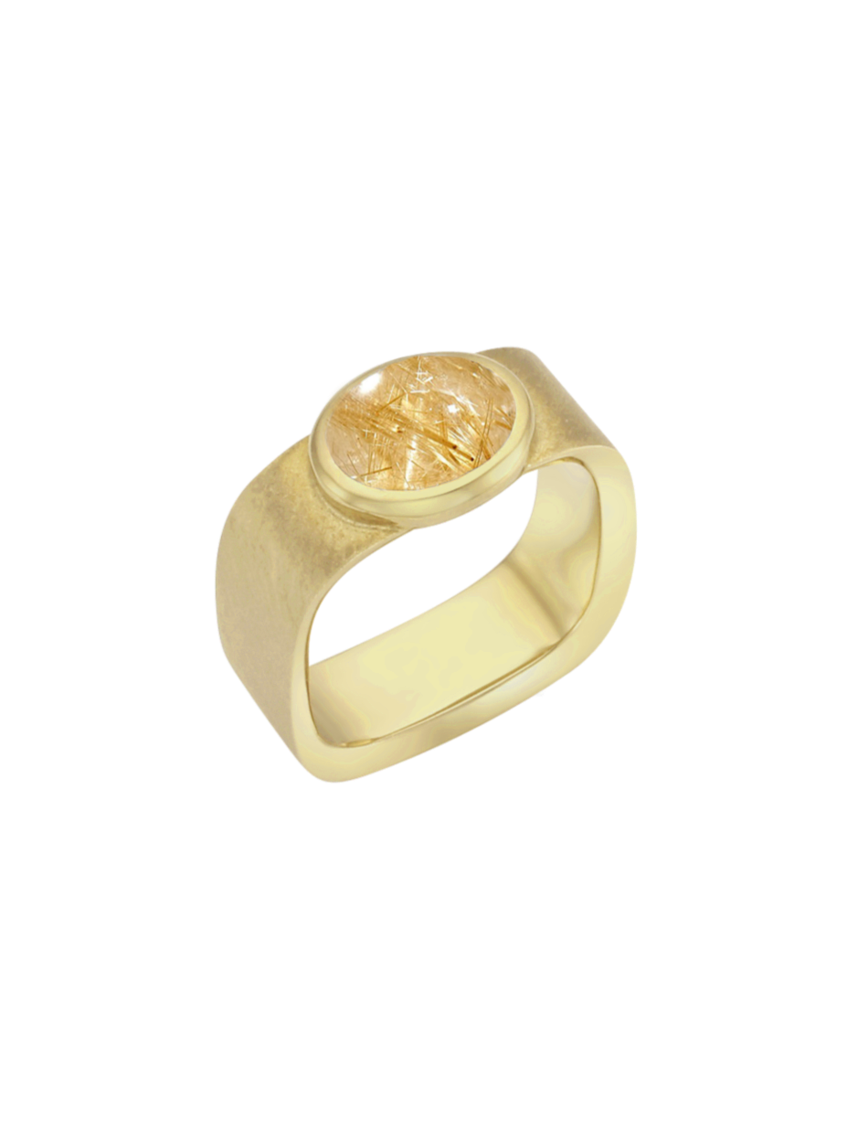 Valentine Square Ring (gold rutile quartz)