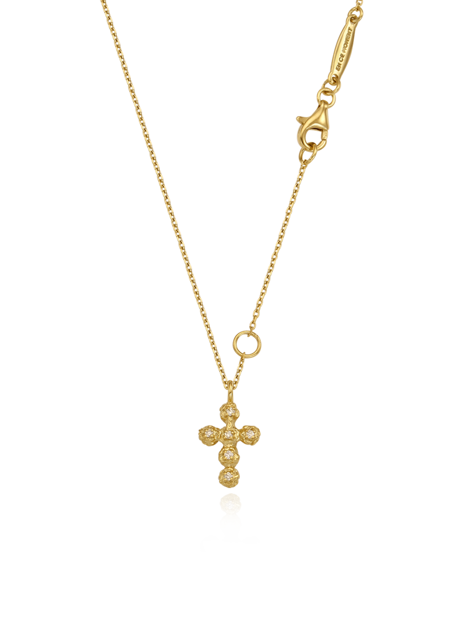 (14k) Sprout Cross Necklace (cognac diamond)