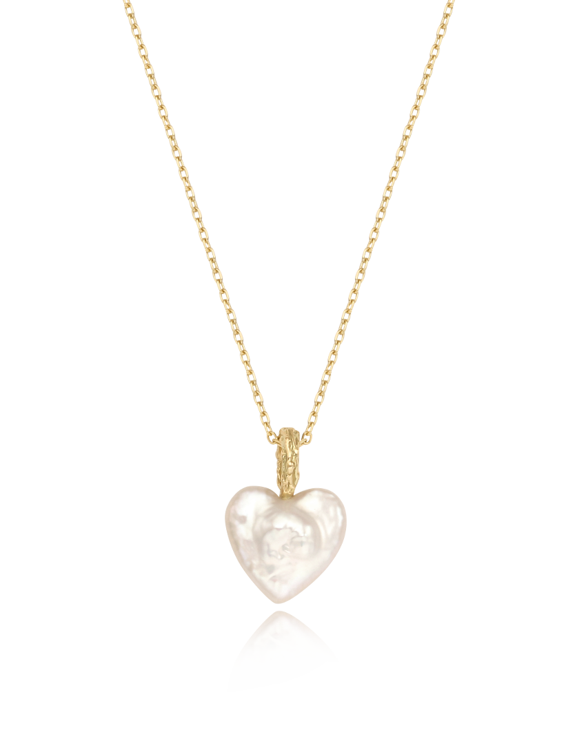 (14k) Heart Pearl Necklace