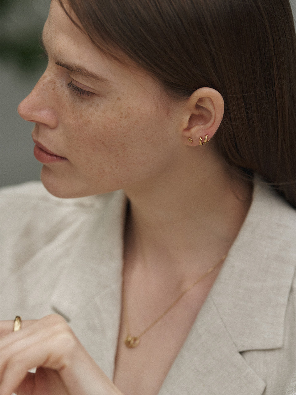 (14k) Sprout Studs (S) (cognac diamond)
