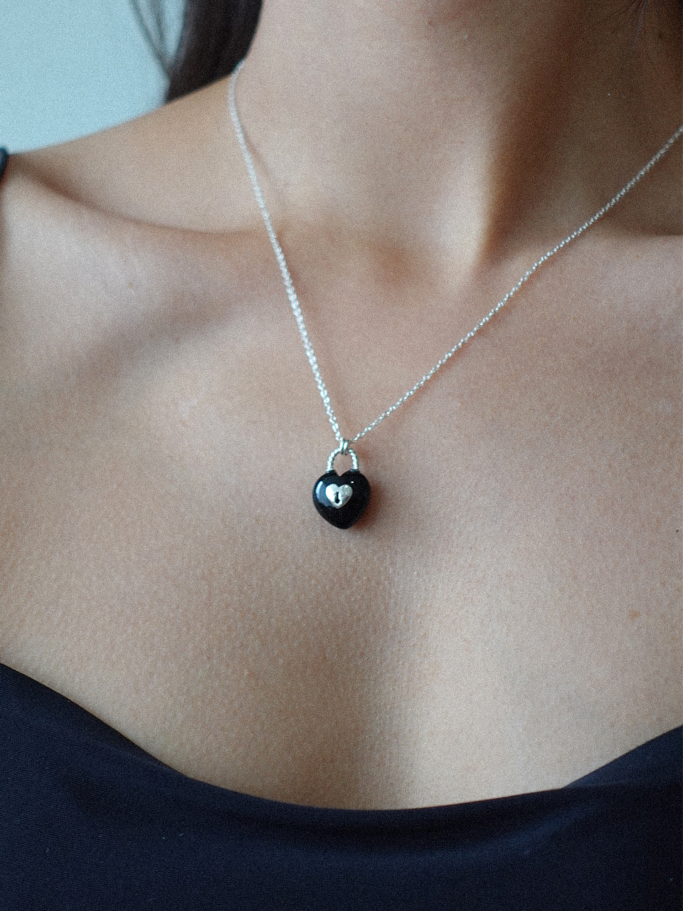 Heart Lock Necklace (onyx)