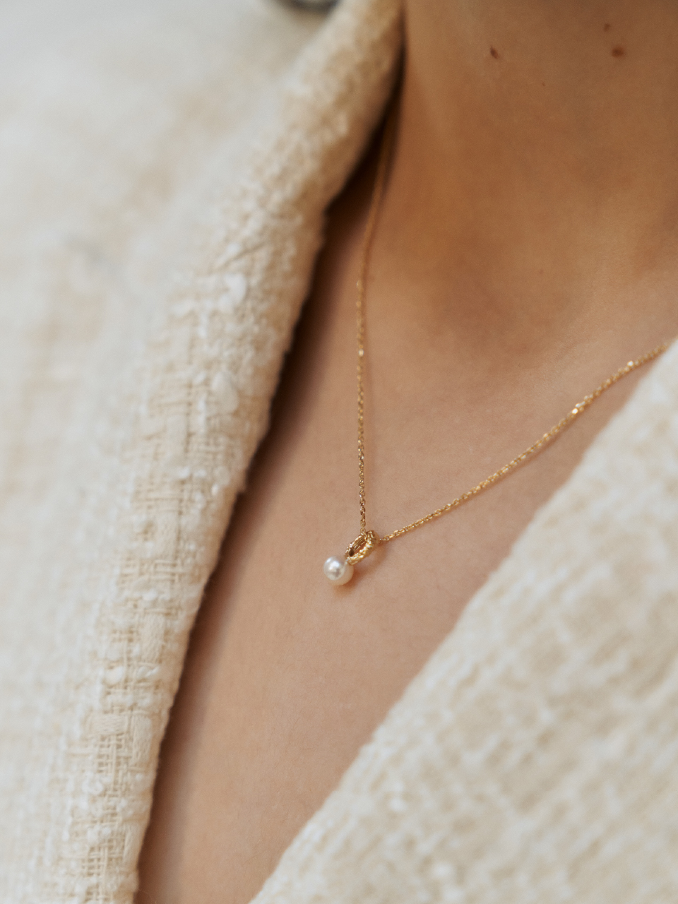 (14k) Twig Pearl Necklace