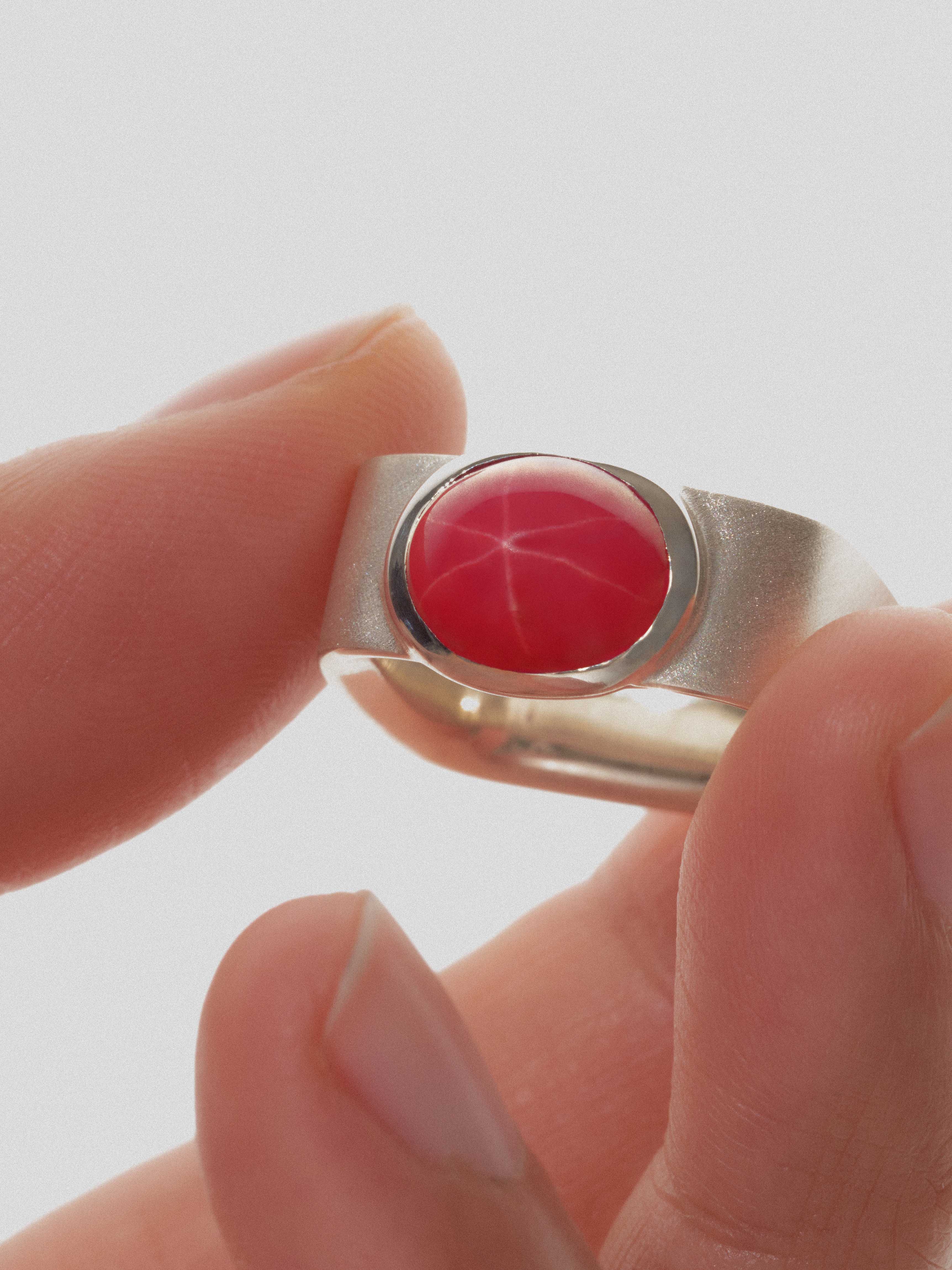 Valentine Square Ring (synthetic star ruby)