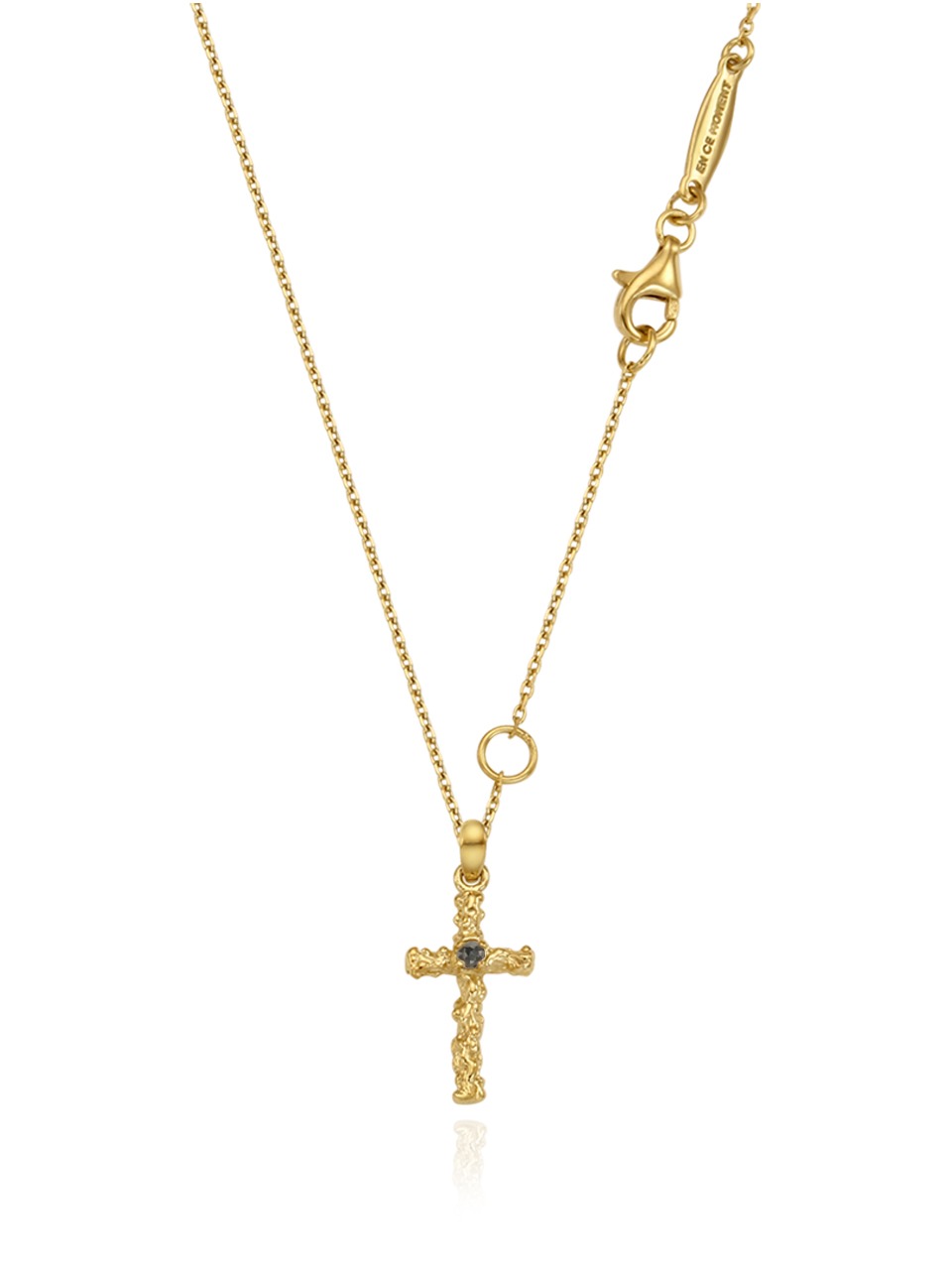 (14k) Twig Cross Necklace (rough diamond)